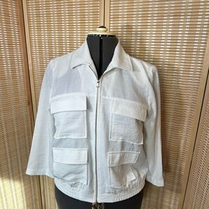 NYC White Four-Pocket Utility Zip Jacket